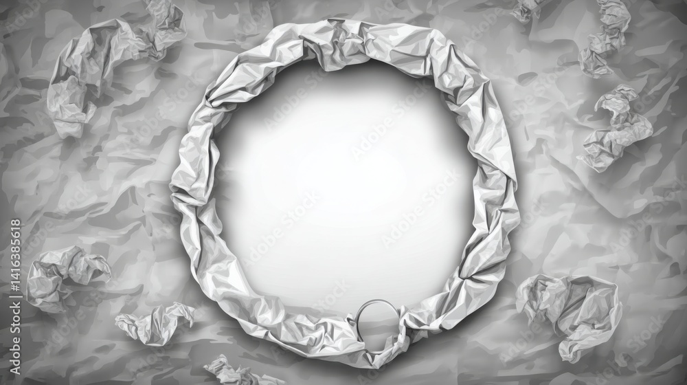 Poster crumpled paper circle on gray background indicating creative concepts of difference in perspectives 
