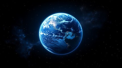 Glowing Earth from Space at Night, A glowing view of Earth from space, highlighting city lights and continents