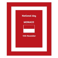 flag of Monaco . Greeting card with text national day. Vector illustration