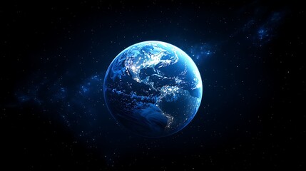 Glowing Earth from Space at Night, A glowing view of Earth from space, highlighting city lights and continents