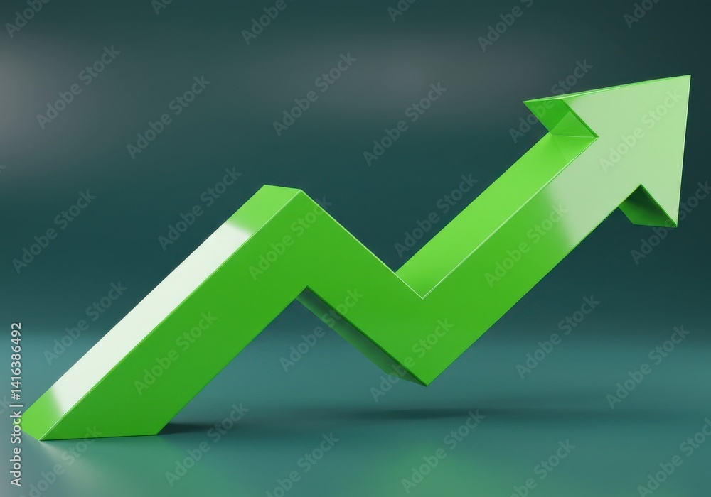 Aufkleber a green arrow pointing diagonally upward with a zig zag pattern on a dark teal background image