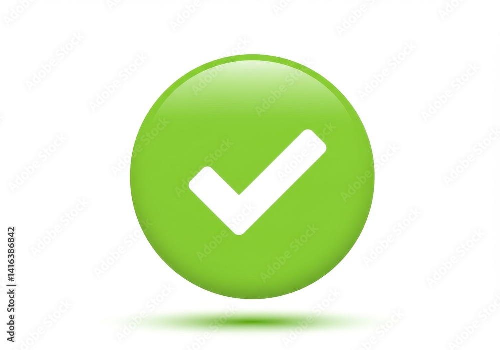 Poster a glossy green circle with a white check mark in the center on a plain white background image view