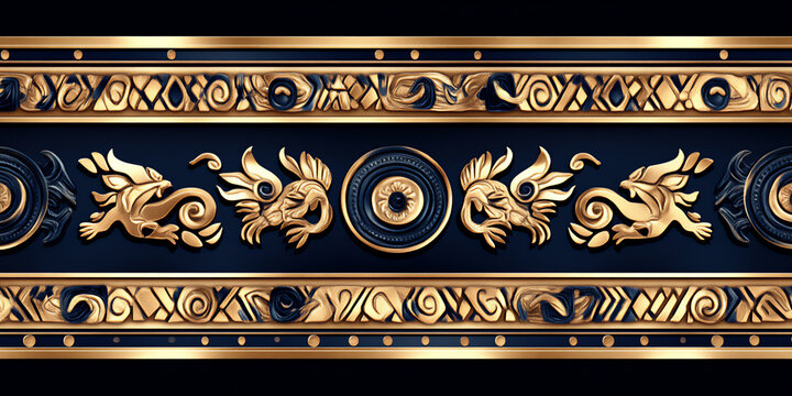 decorative gold and blue peruvian myth borders
