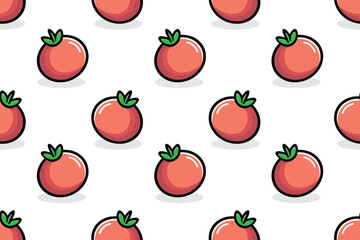 Seamless Pattern of Red Tomatoes in Flat Color with Shadow