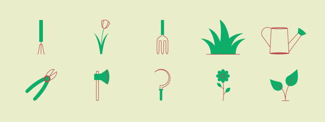 Farming and Gardening set icons. Farming and gardening icon. Flat outline icon concept.