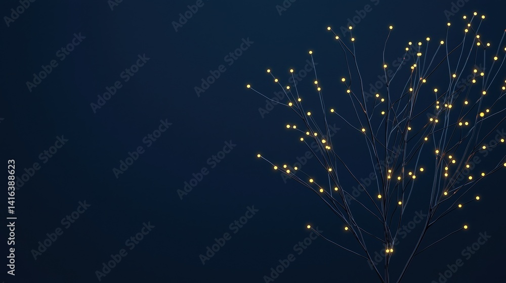 Poster a minimalist design featuring a branch with glowing orbs against a dark background, creating an eleg