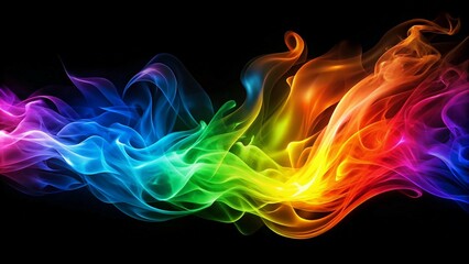 Abstract rainbow flames symbolizing creativity on a black background, vibrant and dynamic energy flow
