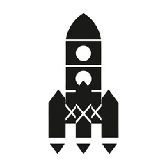 Black and White Illustration of a Rocket Spaceship &ndash; Geometric, Abstract, and Stylized Iconic Design
