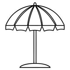 Line art vector silhouette of a beach umbrella, with the canopy and pole outlined simply