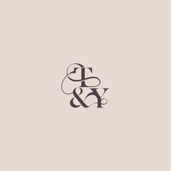 elegant and luxury concept TY wedding concept monogram letter bold serif initial calligraphy