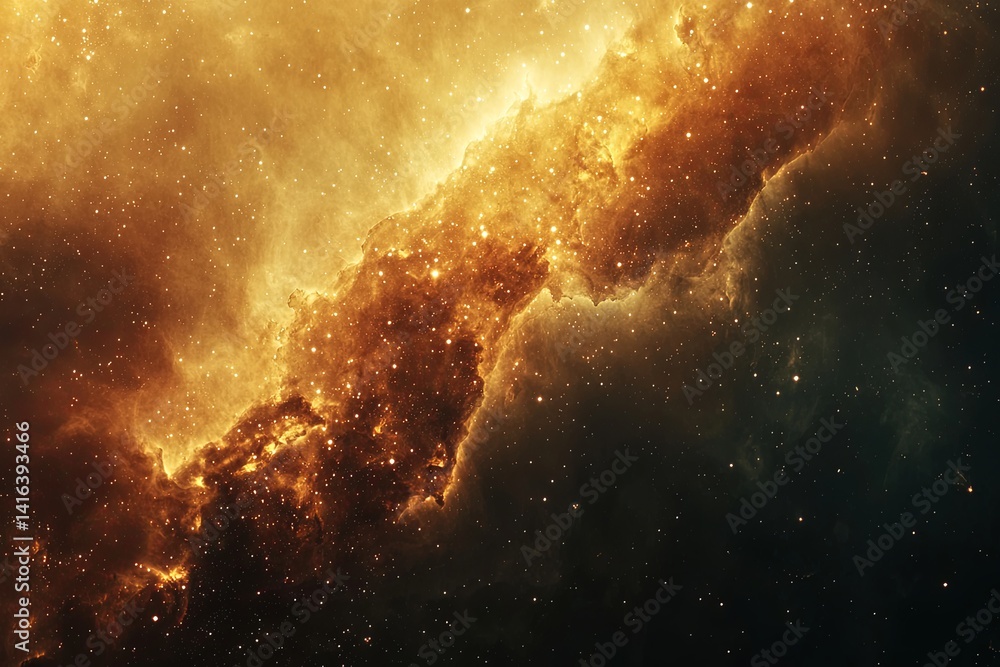 Poster stunning galactic explosion with bright rays of light illuminating cosmic nebula and stars in a vast