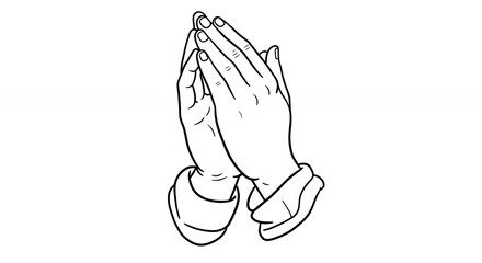 Fototapeta premium Praying hands illustration simple black and white