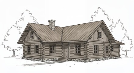 Rustic log cabin home design sketch