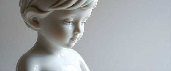 close up of a white statue of a child