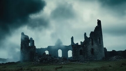 Obraz premium Ruined Castle in Misty Landscape