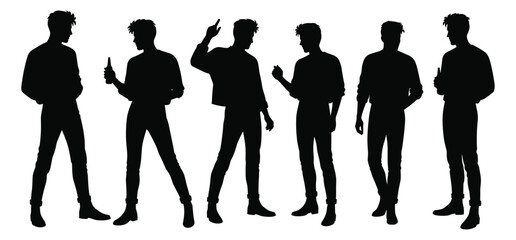 80s dancing people set silhouettes with a white background