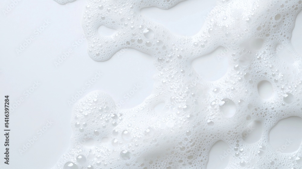 Poster a close-up view of white bubbles on a smooth surface, creating a soft, airy texture that conveys a s