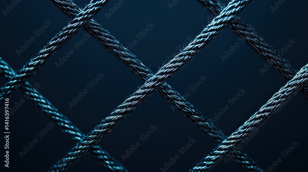 Poster a close-up image of interwoven ropes forming a crisscross pattern against a dark background, highlig