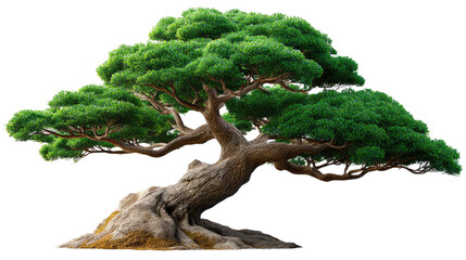 Bonsai Tree's Grace: A captivating bonsai tree gracefully displays its intricate details, showcasing its vibrant green foliage against the backdrop, inviting a sense of tranquility and serenity.