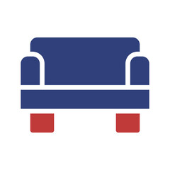 Minimalist sofa icon in blue and red colors