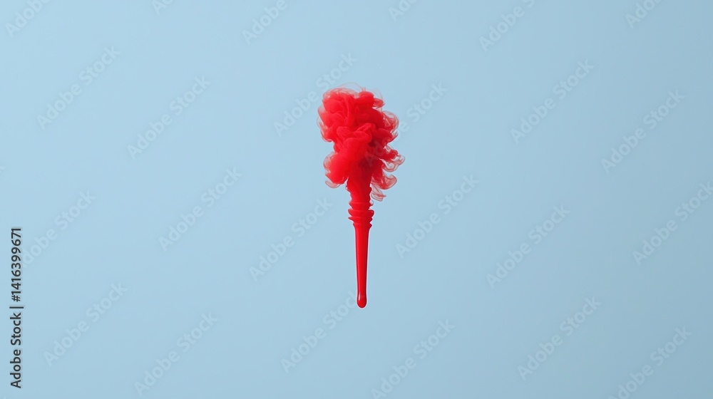 Poster a vivid splash of red ink rises elegantly against a soft blue background, creating a striking visual