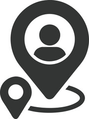 Person Icon in Location Pin with Route Line Symbol on Transparent Background