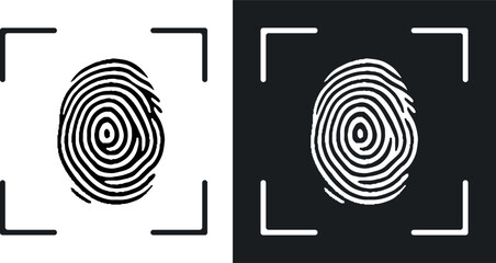 Biometric security icons vector pack. Two black and white fingerprint. vector illustration.