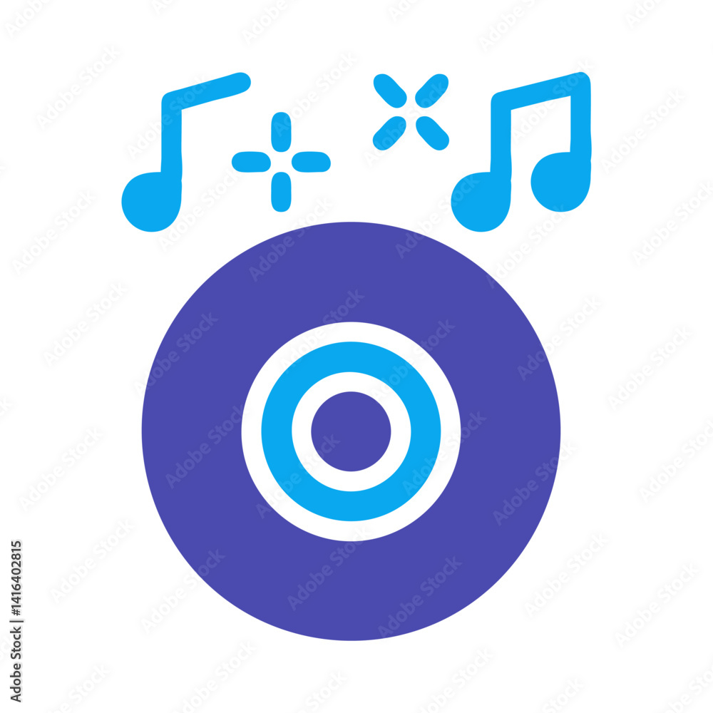 Poster groovy icon: circular design with music notation