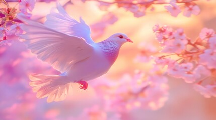 Obraz premium Delicate dove in blossoming spring