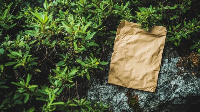 Crumpled Paper on Rocks Amidst Greenery