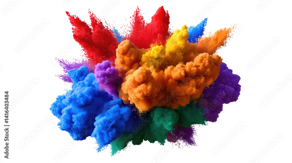 Poster explosive color burst: a vibrant explosion of multi-colored pigment particles, showcasing a dynamic 