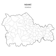 Vector Map of Neamț County (Județul Neamț) with all Administrative Territorial Units (UAT) including Municipalities (Municipii), Towns (Orașe) and Communes (Comune) - Romania 2025