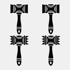 black vector icons of meat mallets in different positions for kitchen and food prep design