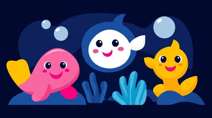Charming pixelated sea creatures a playful marine scene with whimsical animals and vibrant coral an enchanting underwater world full of joy