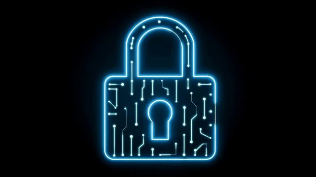 Lock and key icon with padlock on black background representing security and access