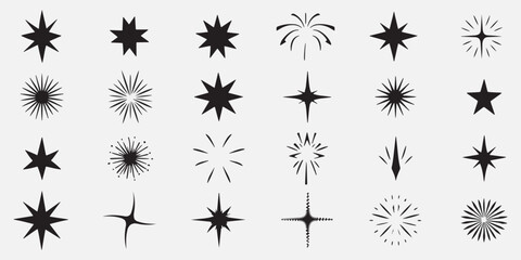 elegant star-shaped vector symbols with radiating lines on a white background