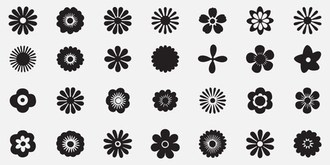 collection of 20 simple floral vector shapes on white background for graphic design