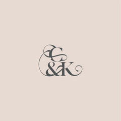 wedding concept monogram elegant and luxury concept CK bold serif initial calligraphy letter