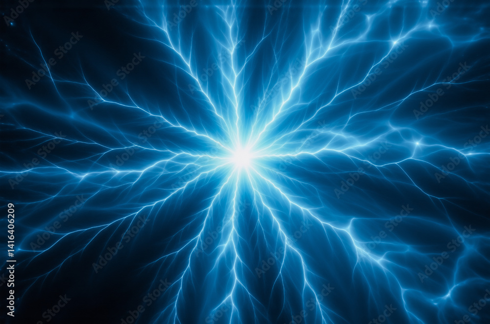 Fototapete a mesmerizing burst of blue energy radiates outward, resembling a celestial explosion or a fractal l