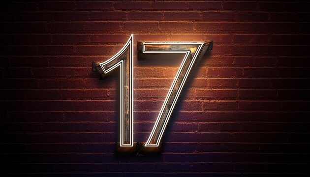 Number 17 glowing like an alien glyph; Funky Colorful Numbers; Numbers for Celebrations – Vibrant and Playful Numerals for Birthdays, Anniversaries, Parties, Festive Events, Milestones, Fun Decor