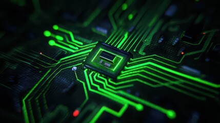 Fototapeta premium Printed circuit board with electronic components and chip design
