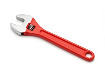 Obraz premium A red adjustable wrench with silver head and adjusting screw on a white background in studio shot