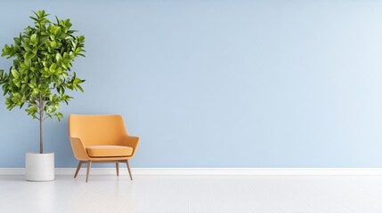 Simple, modern living room with an accent chair and plant