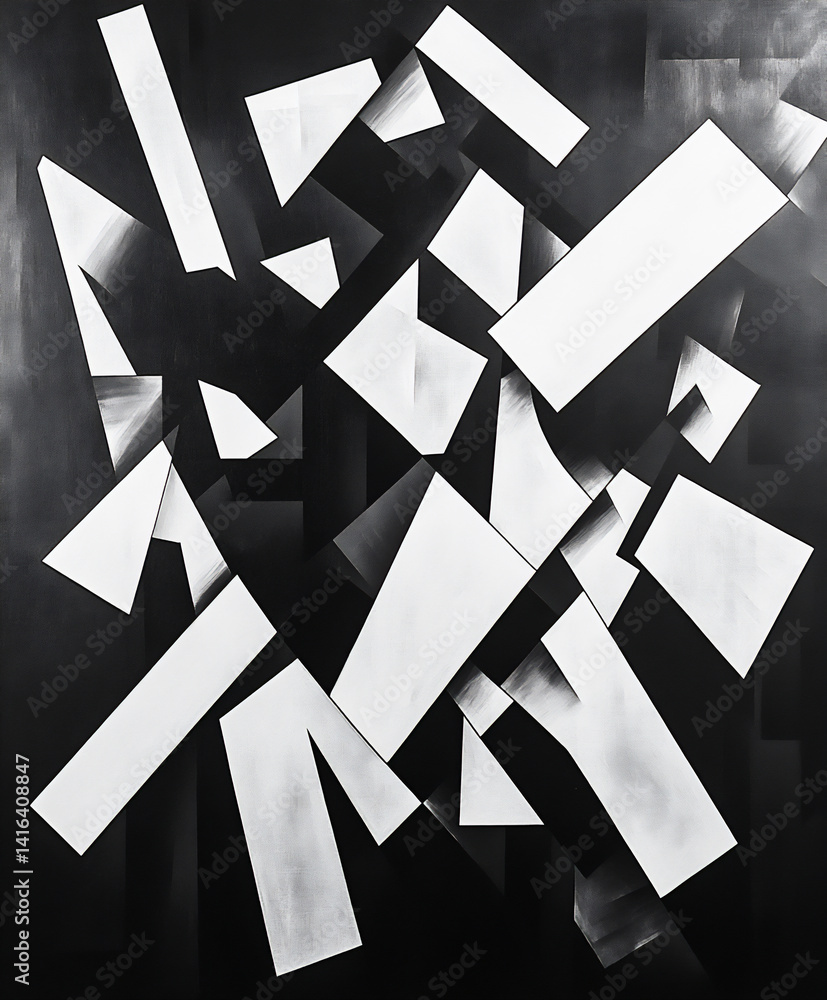 Poster solid volumes linear frameworks constructivist black and white abstract