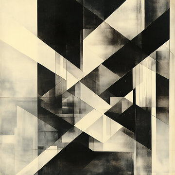 solid forms linear structures constructivist black and white abstract