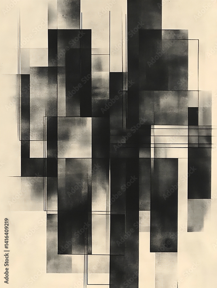 Poster planar surfaces linear projections constructivist black and white abstract