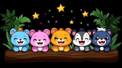 Obraz premium Delightful pixelated bears on a rustic log under a canopy of twinkling stars a whimsical creation evoking joy and childlike wonder perfect for various designs