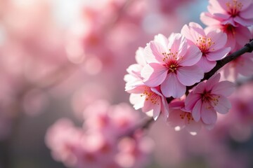 Obraz premium Shallow depth of field, vibrant cherry blossoms, spring scene, springtime, delicate