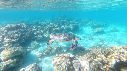 Fototapeta premium Underwater Turtle Coral Reef