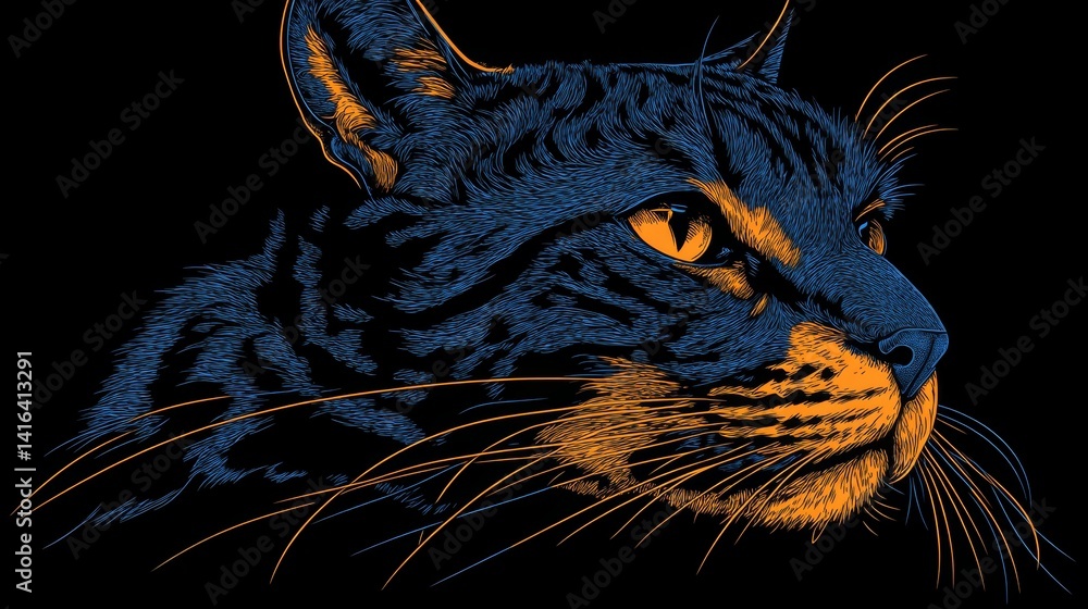 Aufkleber abstract feline portrait with fragmented digital rendering evoking a sense of technological artistry